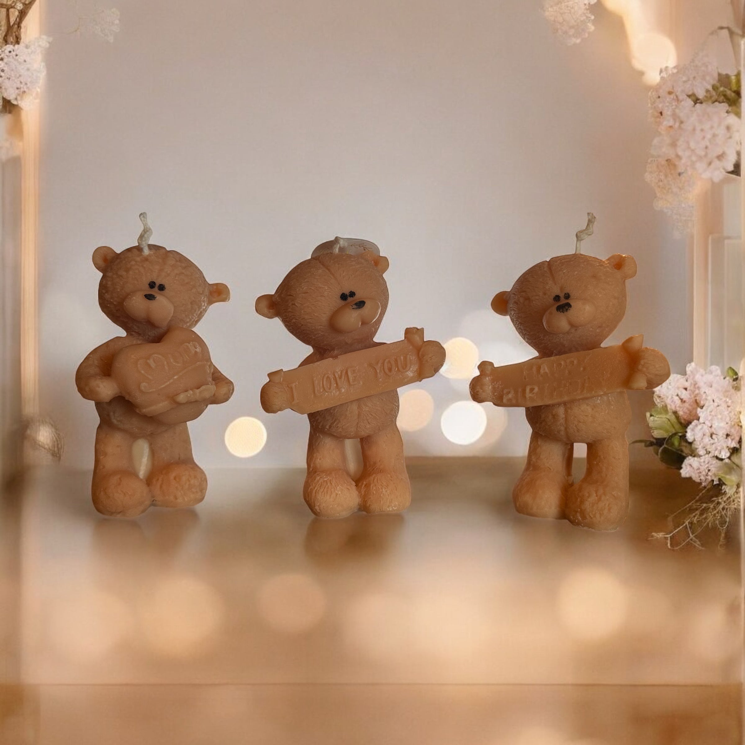 Teddy Bear Candle with Ceramic Tray