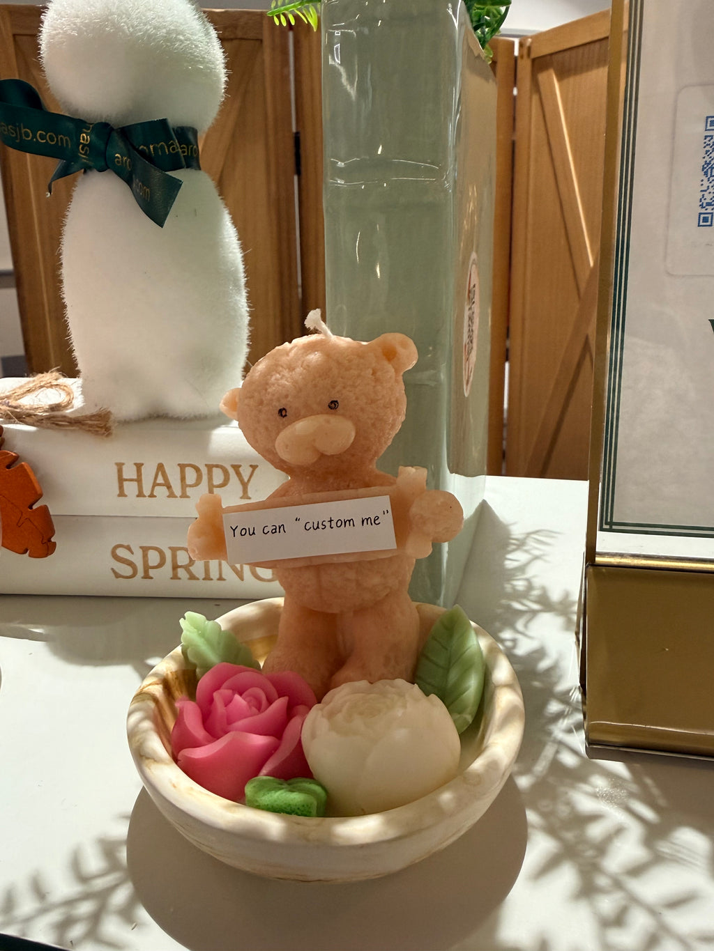 Teddy Bear Candle with Ceramic Tray