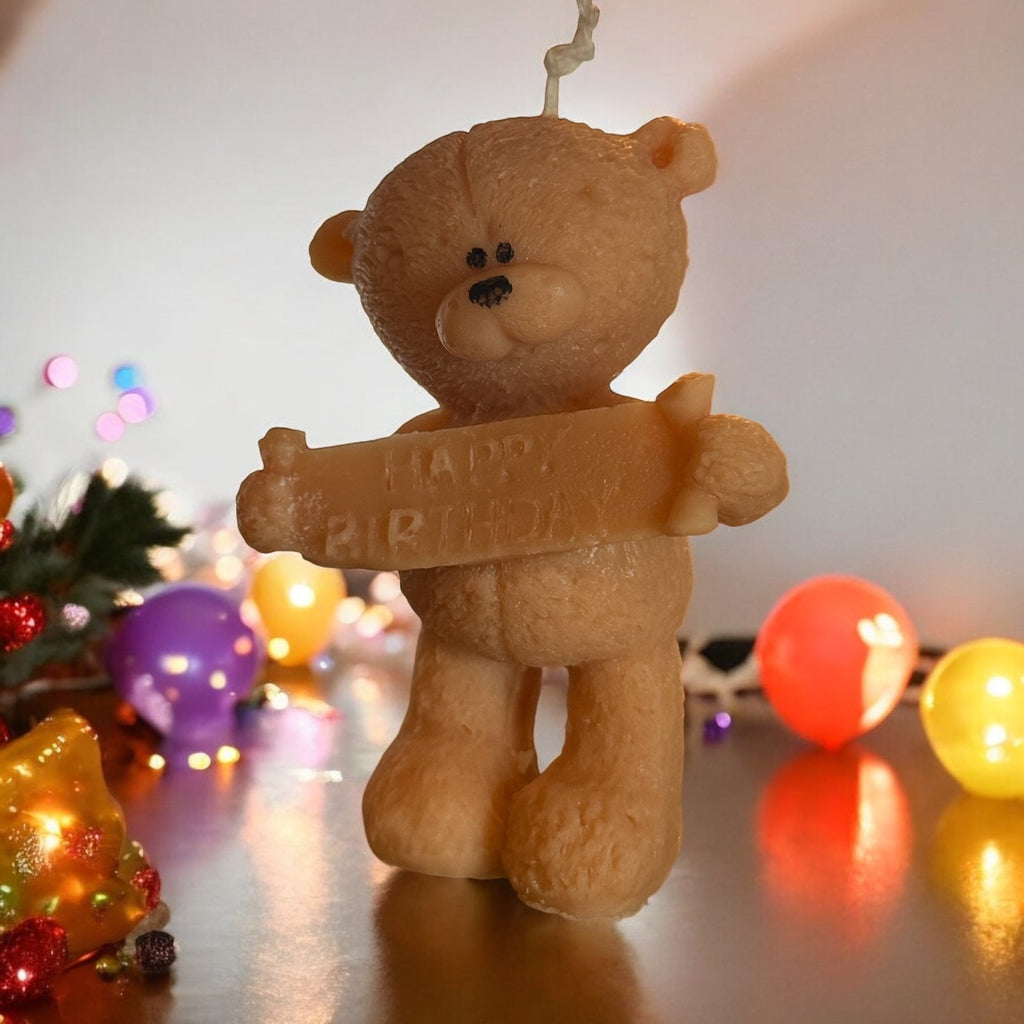 Teddy Bear Candle with Ceramic Tray