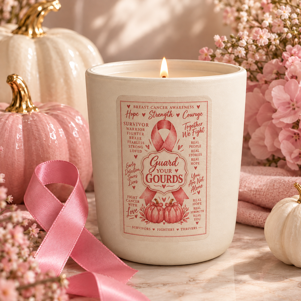 Guard Your Gourds | Breast Cancer Awareness Candle